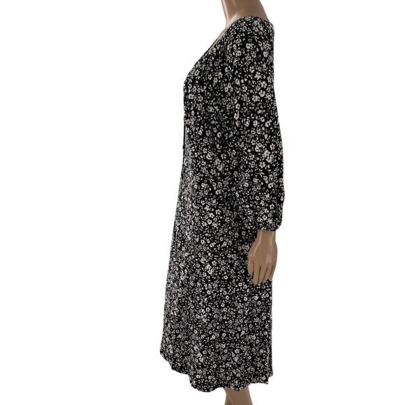 J.Jill White Floral Square Neck Black Button Down Midi Dress - Picture 8 of 12